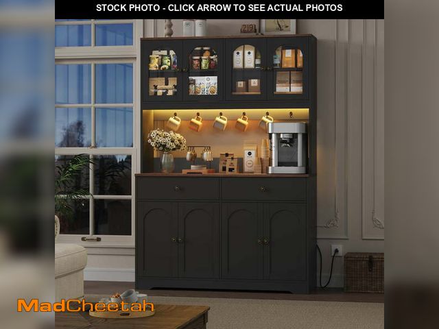 Lot 74-14241575 - Homfa 71" Kitchen Pantry with LED Lights and Charging Station, Freestanding Kitchen Cupboard with St...