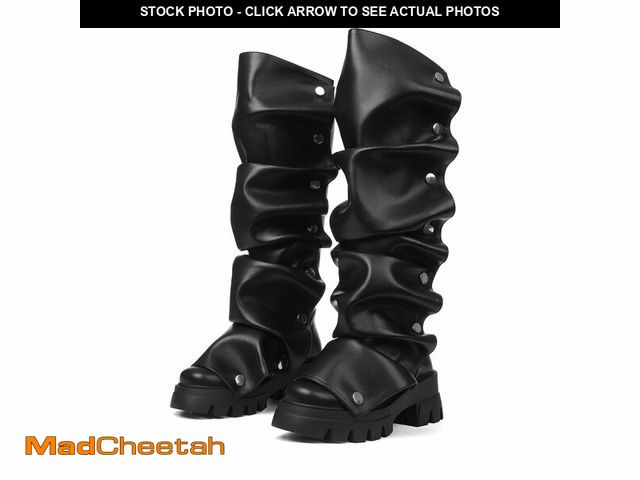 Lot 74-14047644 - femflame Platform Boots Fold Over Knee High Boots Slouchy Ruched Stacked Heel Round Toe Boot Pull On...