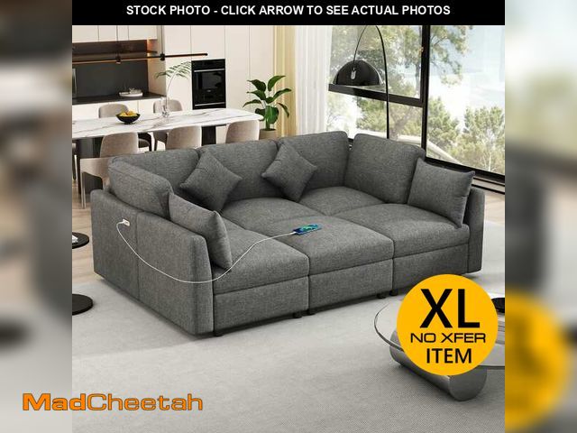 Lot 74-12745813 - Harper &amp; Bright Designs 85.4 in. Armless Chenille Modular Sectional Sofa in Gray with A Movable ...