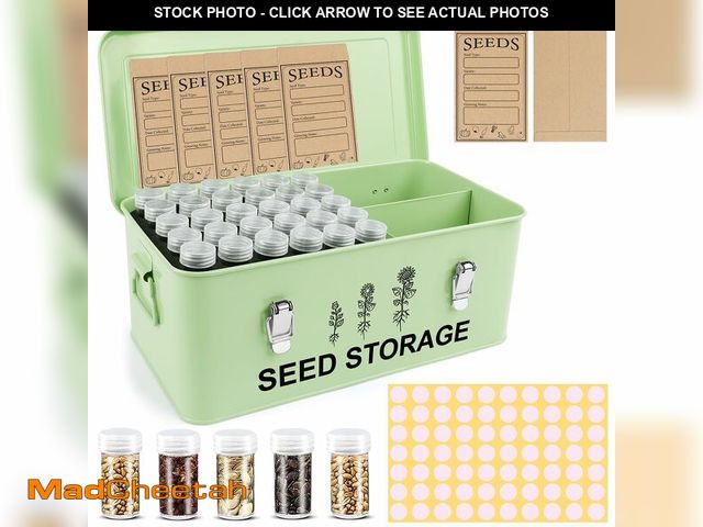 Lot 74-12708695 - 60 Slots Seed Storage Organizer, Metal Seed Saving Box with Lid and Safety Locks, Seed Bin Seed Stor...