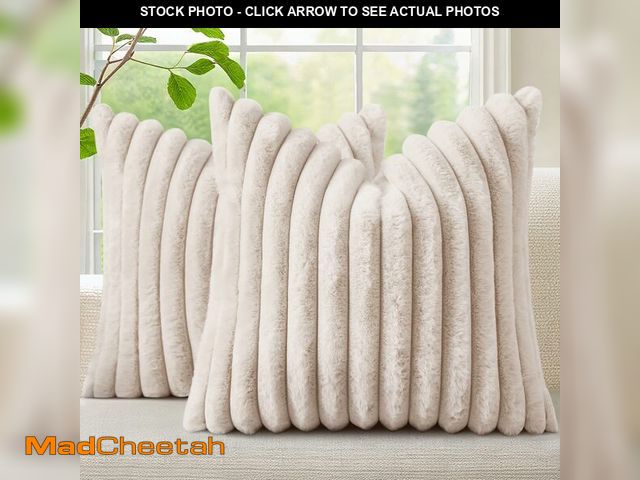 Lot 74-14266221 - decorUhome Fall Cozy Faux Fur Throw Pillow Covers 18x18 Set of 2 Decorative Soft Plush Striped Moder...