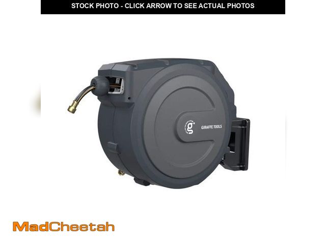 Lot 74-12464987 - Giraffe Tools Garden Retractable Hose Reel-1/2 in.-78 ft. Wall Mounted, Dark Grey, Metal Bracket - U...