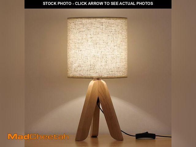 Lot 74-12454205 - HAITRAL Small Bedside Table Lamp - Wooden Tripod Nightstand Lamp for Bedroom, Living Room, Office, H...