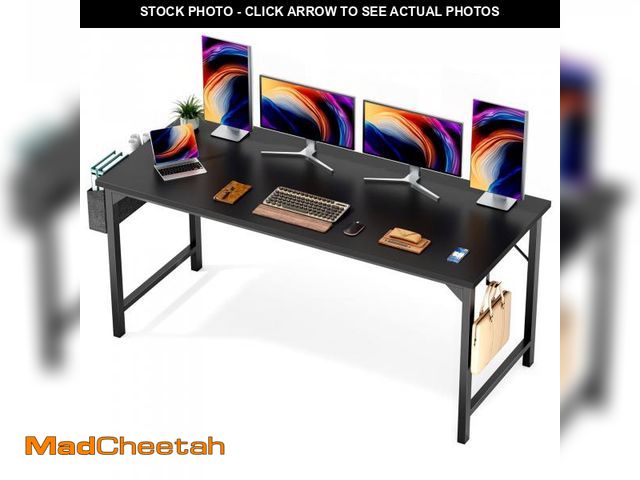 Lot 74-12155133 - Computer Desk 63 Inch Writing Desk with Storage Bag Iron Hook Metal Frame for Home, Black - UNUSED