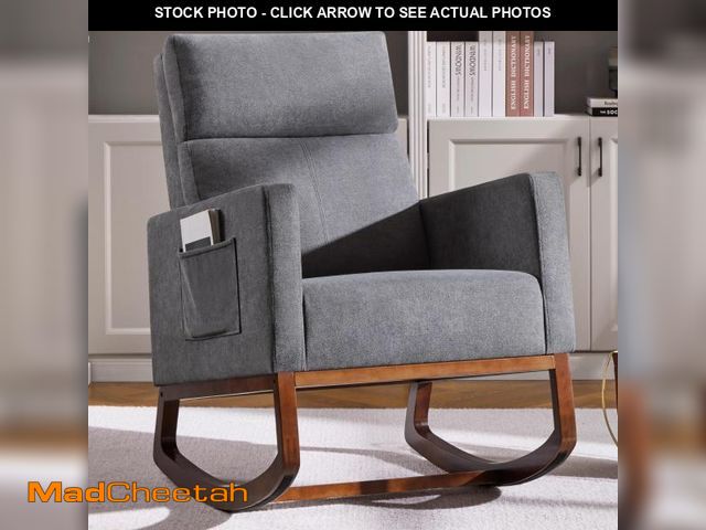Lot 74-12152969 - Yaheetech Rocking Chair, Upholstered Glider Chair with Side Pocket, Nursery Chair with High Backrest...