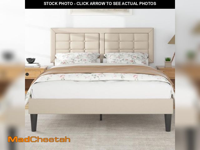 Lot 74-12541645 - VECELO Queen Size Bed Frame with Adjustable Headboard, Upholstered Button Tufted Platform Bedframe w...