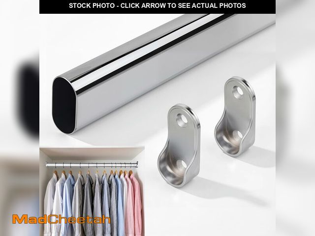 Lot 74-14296972 - FIRJOY Adjustable Oval Closet Rod with End Supports, Heavy Duty Carbon Steel Wardrobe Rod (Chrome, 1...