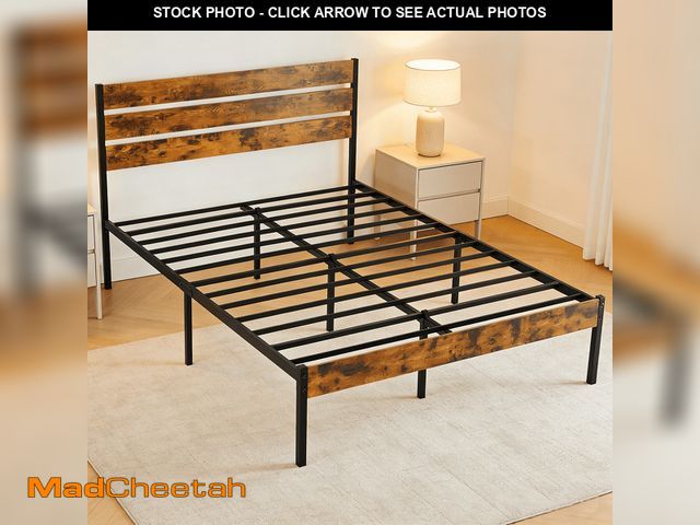 Lot 74-13818532 - edx Full Size Metal Bed Frame with Wooden Headboard, Under Bed Storage, 800LBS Support, Noise-Free, ...