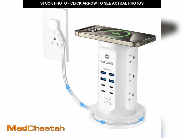 Lot 74-13547346 - Power Strip Tower, kakyanill Surge Protector Tower 9 AC Outlets 8 USB (4 USB C), 6 Ft Retractable Ex...