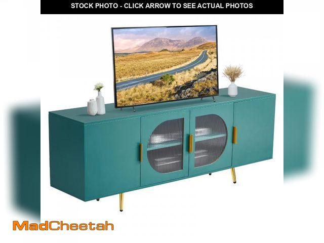 Lot 74-12386229 - VEVOR TV Stand for TVs up to 75 inch, Modern Entertainment Center with Glass Doors and Gold Legs, TV...