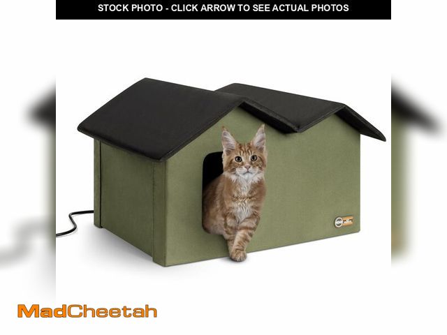 Lot 74-13709914 - K&amp;H Pet Products Extra-Wide Heated Cat House for Outside, Outdoor Cat House with 2 Safe Escape D...