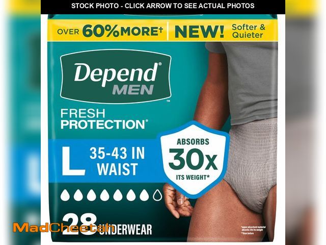 Lot 74-13949002 - Depend Fresh Protection Adult Diapers, Incontinence Underwear for Men, Disposable, Maximum, Large, G...