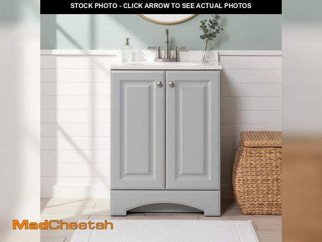 Lot 74-14375331 - Glacier Bay 25 in. Single Sink Pearl Gray Freestanding Bath Vanity with White Cultured Marble Top (A...