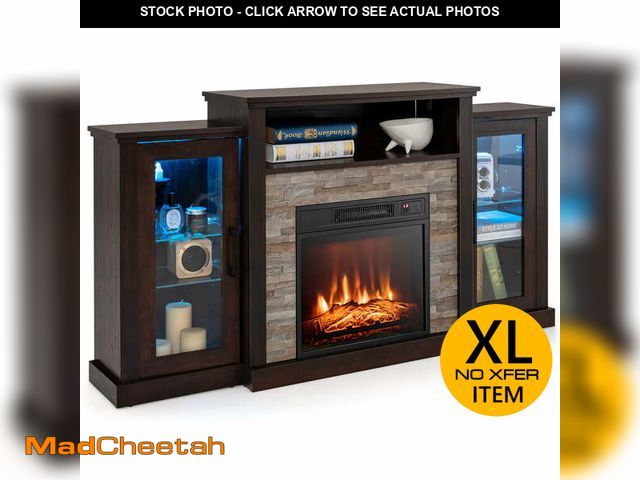 Lot 74-13609343 - Costway Fireplace TV Stand with Led Lights &amp; 18'' Electric Fireplace For 65" Wall-Mounted TV Dar...