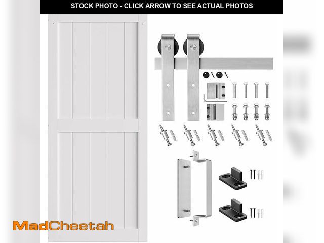 Lot 74-13791623 - SmartStandard 34 x 84 inch White Sliding MDF Barn Door harware (no door) - UNUSED