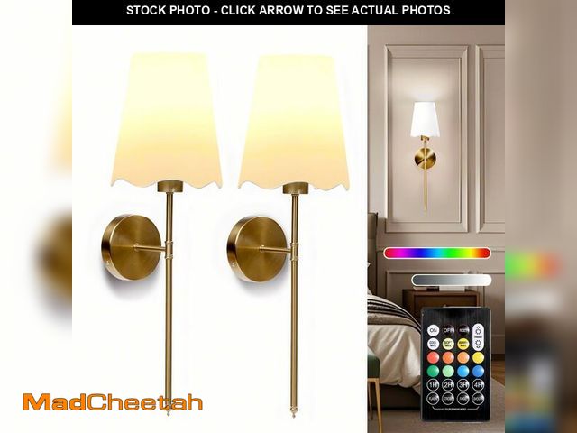 Lot 74-14207941 - DKCONONY Battery Operated Wall Sconce Set of 2,Gold Rechargeable Wall Lights with 5200mAh Dimmable D...