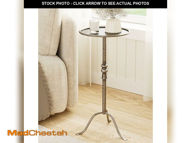 Lot 74-13621631 - AEPOALUA Brass Distressed Iron Round Pedestal End Table, 25 Inch Vintage Martini Cocktail Accent Tab...