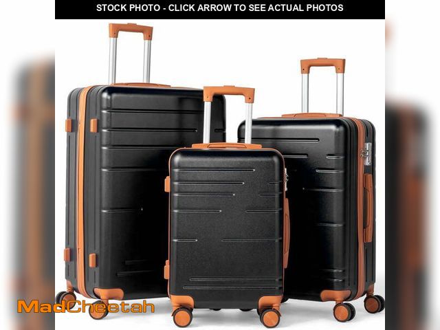 Lot 74-13780644 - Zimtown Luggage  3 Piece Set, ABS Hardside Lightweight Suitcase with Spinner Wheels TSA Lock, Black ...