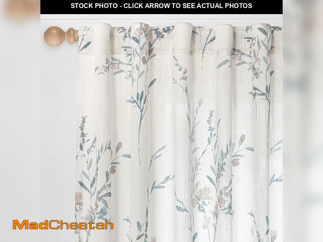 Lot 74-10275317 - MYSKY HOME Flax Linen Sheer Curtains 45 Inch Length Floral Decorative Window Treatment Draperies Pri...