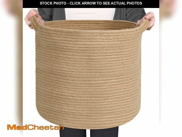 Lot 74-14337041 - MEGASKET Large Wicker Storage Basket, 16" x 14" Jute Woven Basket with Handle, Living Room Blanket S...