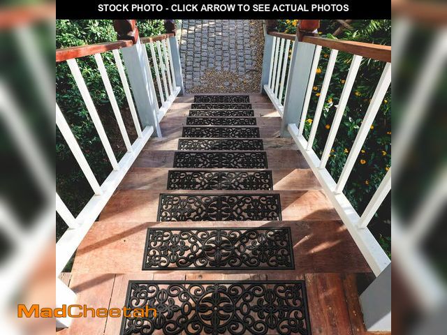 Lot 74-14087734 - Ottomanson Outdoor Rubber Stair Treads 10" x 30" (3 Pack) â Non-Slip Stair Mats, Black Scroll - UN...