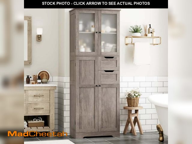 Lot 74-13056073 - Homfa 67"H Bathroom Cabinet, Linen Cabinet with Doors and Drawers, Kitchen Cupboard, Wash Gray - UNU...