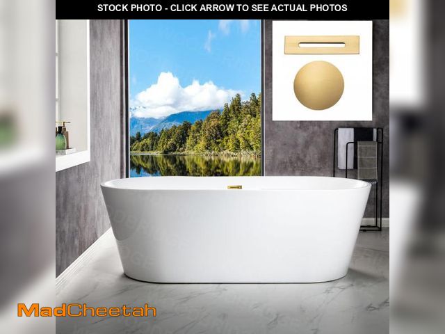 Lot 74-12124479 - WOODBRIDGE 71" Acrylic Freestanding Bathtub Contemporary Soaking White Tub with Brushed Gold Overflo...