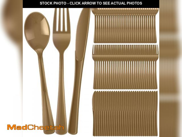 Lot 74-12431891 - 300 Pcs Plastic Silverware Heavy Duty Cutlery Set Plastic Utensils Set Includes 100 Disposable Spoon...
