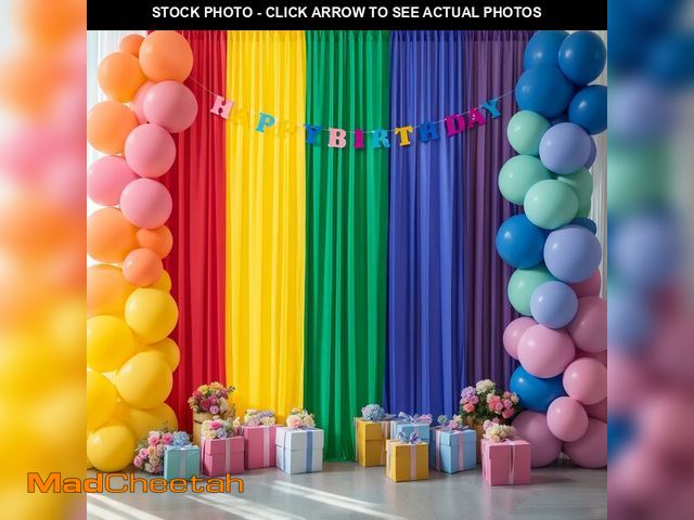 Lot 74-13573798 - Rainbow Backdrop Curtains 12x10ft - 5 Panels Colorful Party Decor for Unicorn Birthday, Baby Shower,...