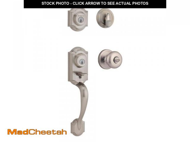 Lot 74-12032278 - Kwikset Montara Satin Nickel Single Cylinder Door Handleset with Juno Entry Door Knob Featuring Smar...
