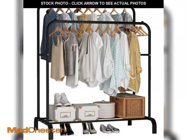 Lot 74-12512842 - Double Rail Clothes Rack, Clothes Hanging Rack, Heavy Duty Clothes Drying Rack, Free Standing Garmen...
