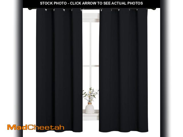 Lot 74-13718052 - NICETOWN Pitch Black Solid Thermal Insulated Grommet Blackout Curtains/Drapes for Bedroom Window (2 ...