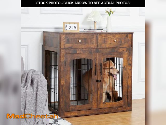 Lot 74-12392284 - Dog Crate Furniture with Drawers, Wooden Dog Kennel Furniture for Large Breed,End Table Wood Dog Hou...