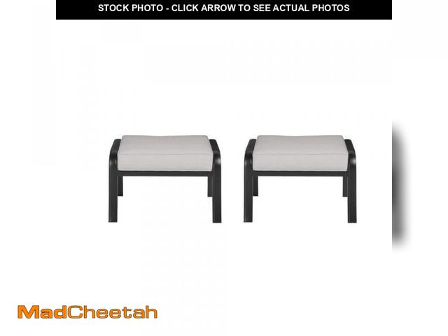 Lot 74-7336807 - (COVERS ONLY) Hampton Bay Laurel Oaks Black Steel Outdoor Patio Ottoman Cushion Covers-  Stone Gray ...