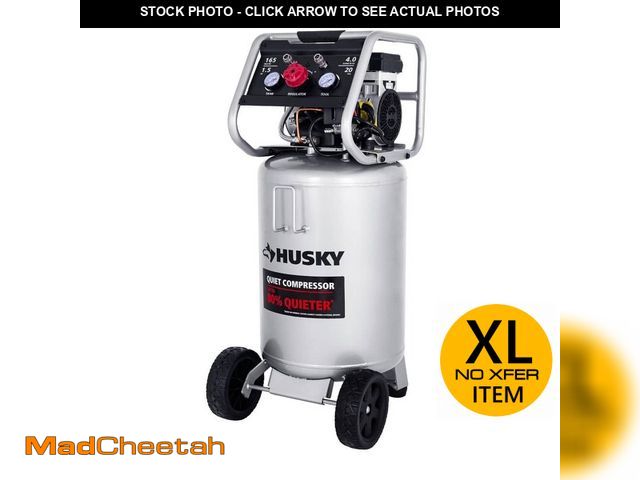 Lot 74-12552970 - Husky 20 Gal.165 PSI Vertical Electric Oil-Free Quiet Auto/Workshop Air Compressor with Dual Gauges ...