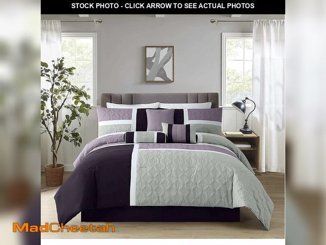 Lot 74-13382218 - Chezmoi Collection Upland 7-Piece Quilted Patchwork Comforter Set, Lavender/Gray/Purple, King - USED