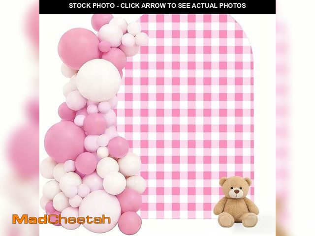 Lot 74-14056413 - agogos Pink Plaids Arch Backdrop Cover,6FT Gingham Theme Stretchy Spandex Arch Fabric Cover for Birt...