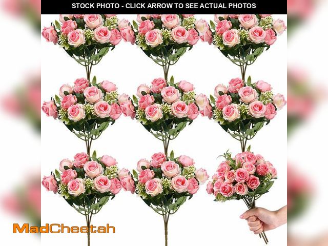 Lot 74-12980297 - Zeyune 8 Pack 12 Inch Artificial Rose Bouquet Silk Roses Flowers Bunches Bulk Fake Roses for Wedding...