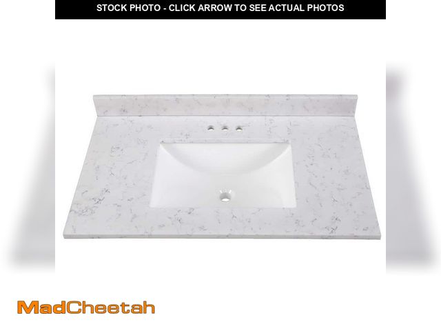 Lot 74-12900323 - Home Decorators Collection 37 in. W x 22 in. D Engineered Stone Composite White Rectangular Single S...