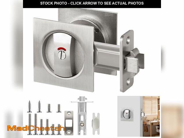 Lot 74-12969018 - Aglehome Square Pocket Door Lock with Color Coded Indicator, Satin Nickel Contemporary Privacy Pocke...