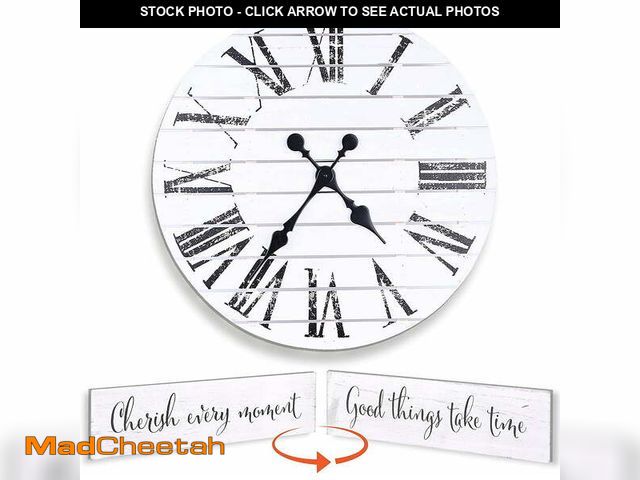 Lot 74-12799503 - (MISSING SIGN) ALBEN Large Farmhouse Wall Clock - 24 inch Round Shiplap Farmhouse Style Clock Bundle...