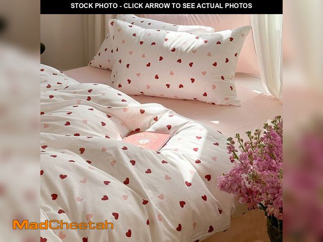 Lot 74-14331779 - Bildenly Heart Duvet Cover Twin Size Red Pink Love Hearts Bedding Set Kids Girls Cute Kawaii Heart-S...