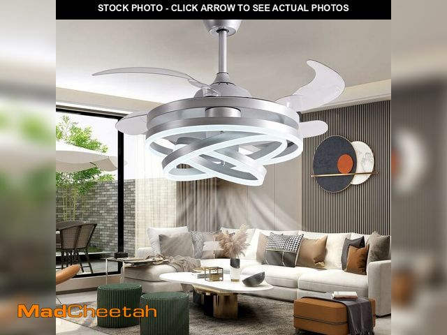 Lot 74-14589302 - DatingDay 42" Invisible Ceiling Fan Chandelier Light,Modern DIY Ceiling Fan Light Remote Control 4 R...