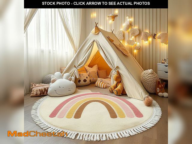 Lot 74-13629322 - Rainbow Kids Round Area Rug Carpet Soft for Girls Room Washable Artificial Wool Bedroom Living Room,...