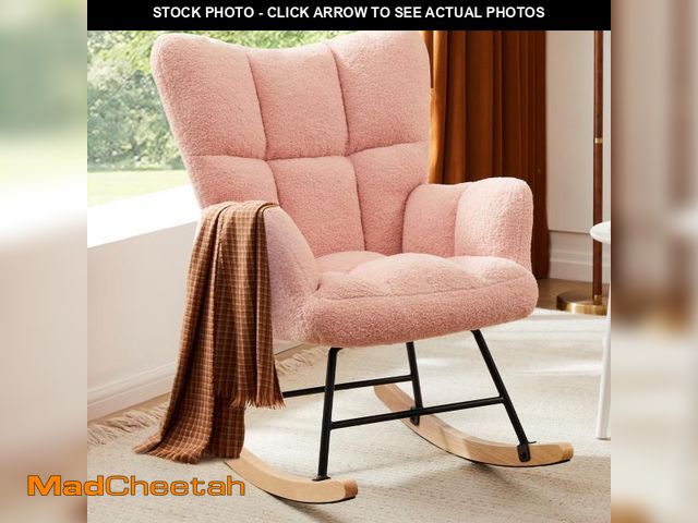 Lot 74-12165613 - Sweetcrispy Rocking Chair Nursery, Teddy Upholstered Glider Rocker with High Backrest, Reading Chair...