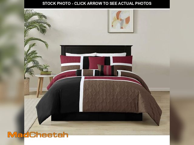 Lot 74-14067933 - Chezmoi Collection Upland 7-Piece Quilted Patchwork Comforter Set, Burgundy/Black/Brown, Queen - UNU...