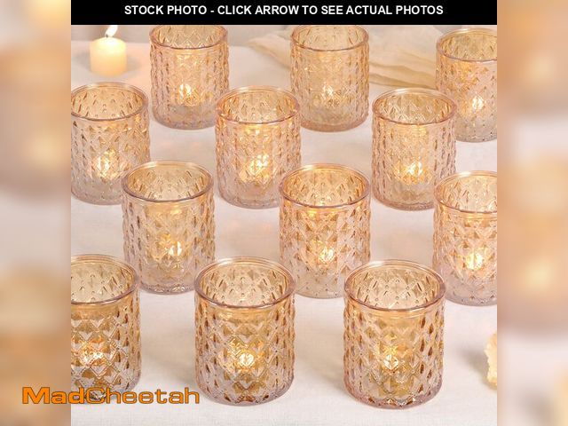 Lot 74-13717201 - MATAHUM 12Pcs Large Votive Candle Holders 2.8 * 3.2in Gold Tea Light Candle Holders Glass Candle Hol...