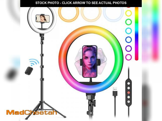 Lot 74-12222308 - Weilisi 10" Ring Light with Stand 72'' Tall &amp; Phone Holder,38 Color Modes Selfie Light with Trip...