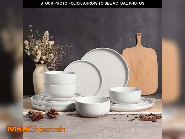 Lot 74-14434604 - Vesteel 12-Piece Dinnerware Set, Ceramic Plates and Bowls Set for 4, Speckled Stoneware Dishes Set f...