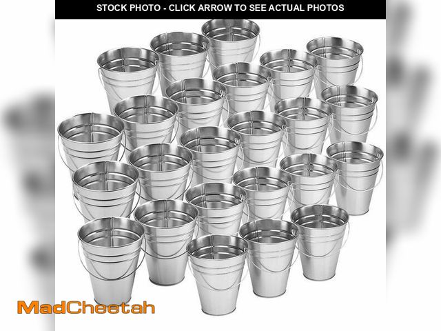 Lot 74-12974058 - Kicko 24 Pack Large Galvanized Metal Buckets with Handles - 5 x 4.5 Inches Unique Goody Baskets, Par...